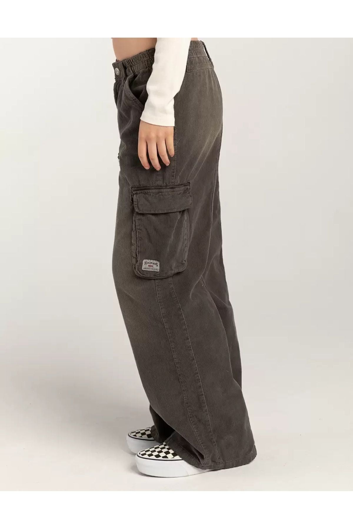 Gri ince fitilli kadife renk baggy unisex pantolon